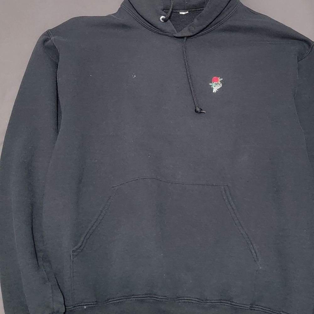 Obey Black Hoodie with Red Rose Embroidery